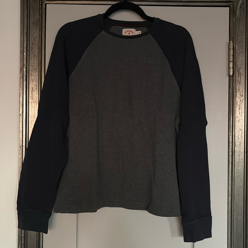 Brooks Brothers Waffle Knit Long Sleeve Shirt - Heather Grey/Navy - Size Large